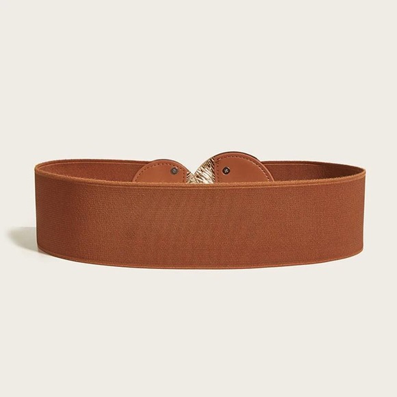 NEW Elastic Wide Corset Safe Waist Belt Metallic Snap Buckle Brown Cinched - Picture 6 of 9